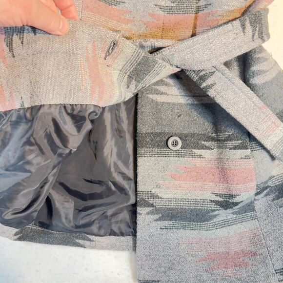 Coffee Shop Kids Mid Length Coat Girl XL Belted DEEEP Hood Poly Wool Blend Aztec - Picture 12 of 13